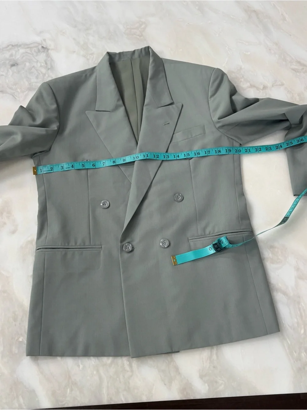 Vintage Sage Green Double Breasted Blazer Sport Coat Peak Lapel Men’s Size 40R